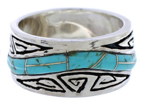 Sterling Silver And Turquoise Water Wave Ring Size 6-3/4 EX40782